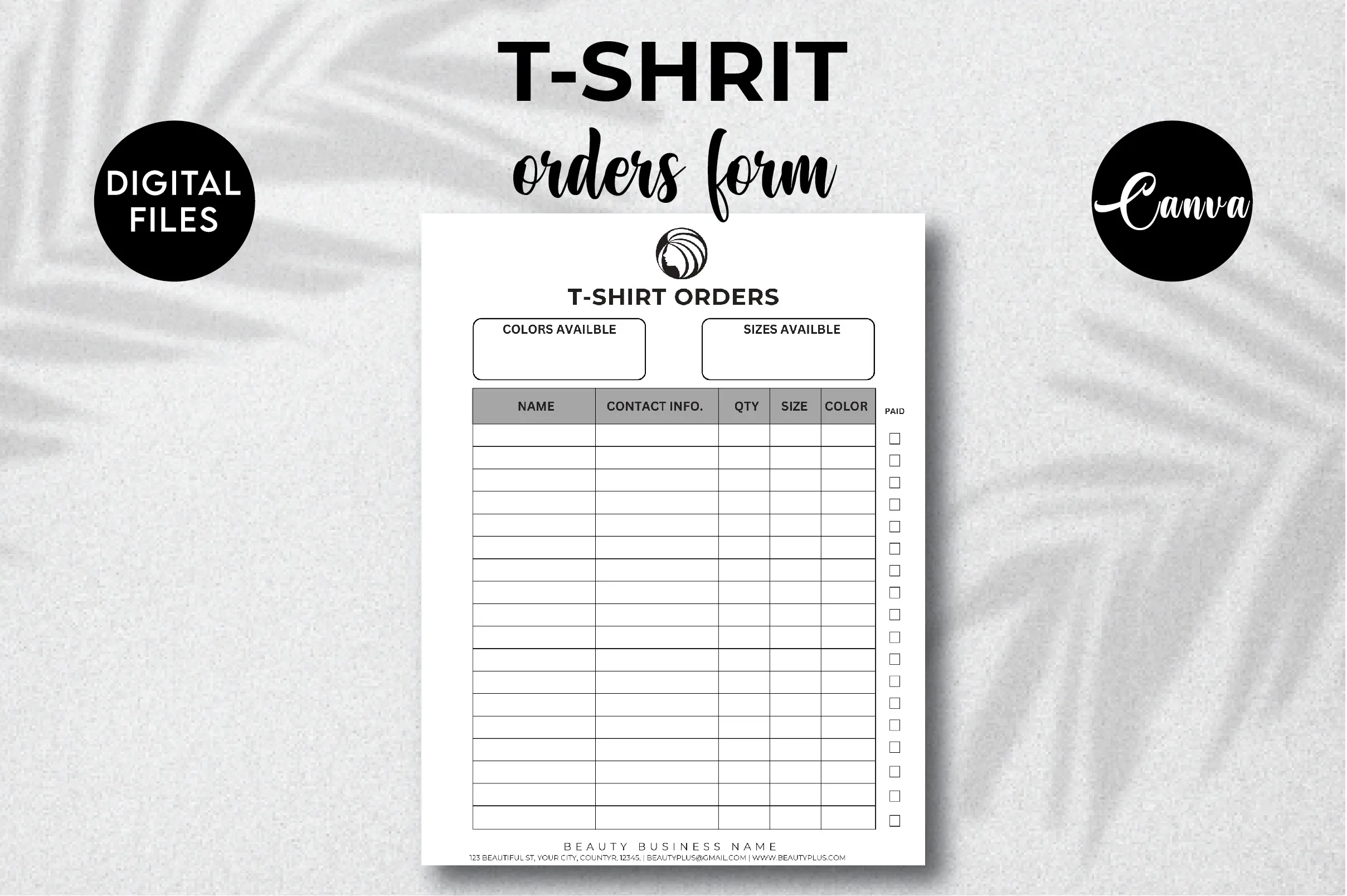 club t-shirt order form template