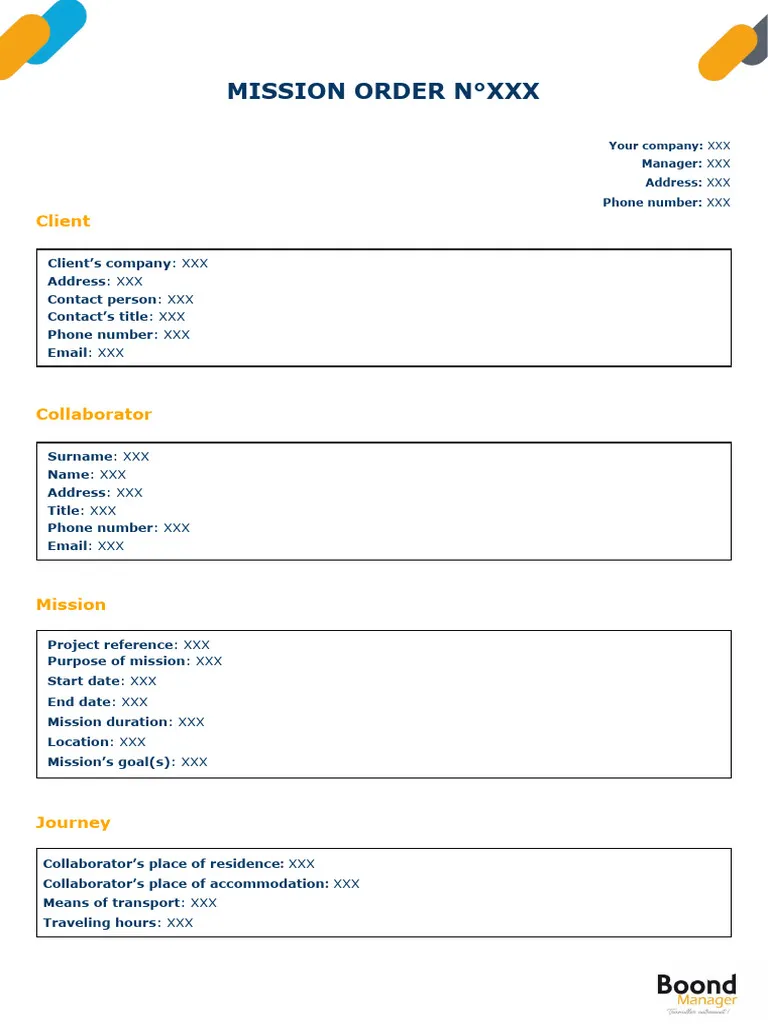 company business trip mission order template