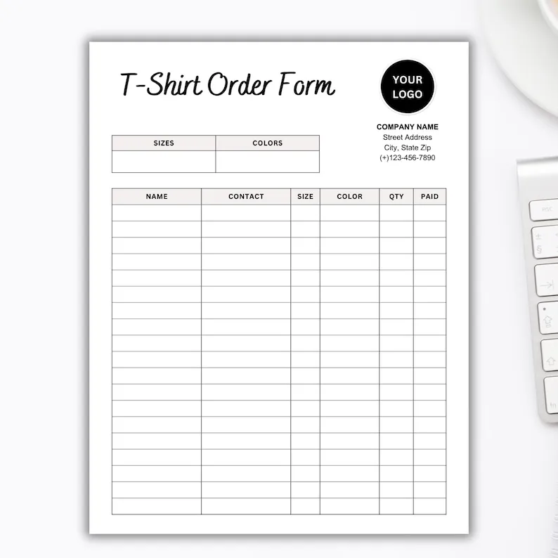 company t shirt order form template