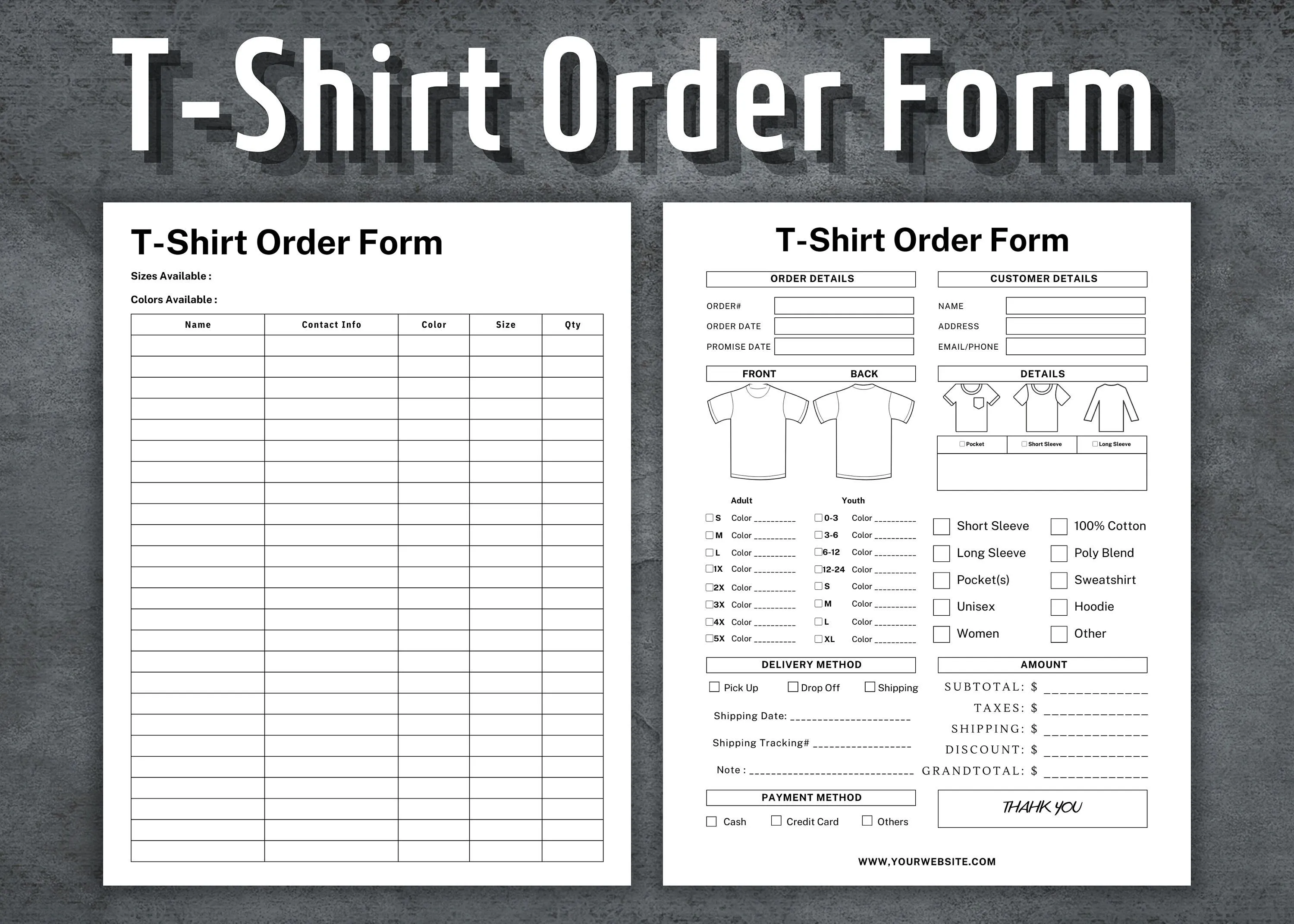Printable company t shirt order form template