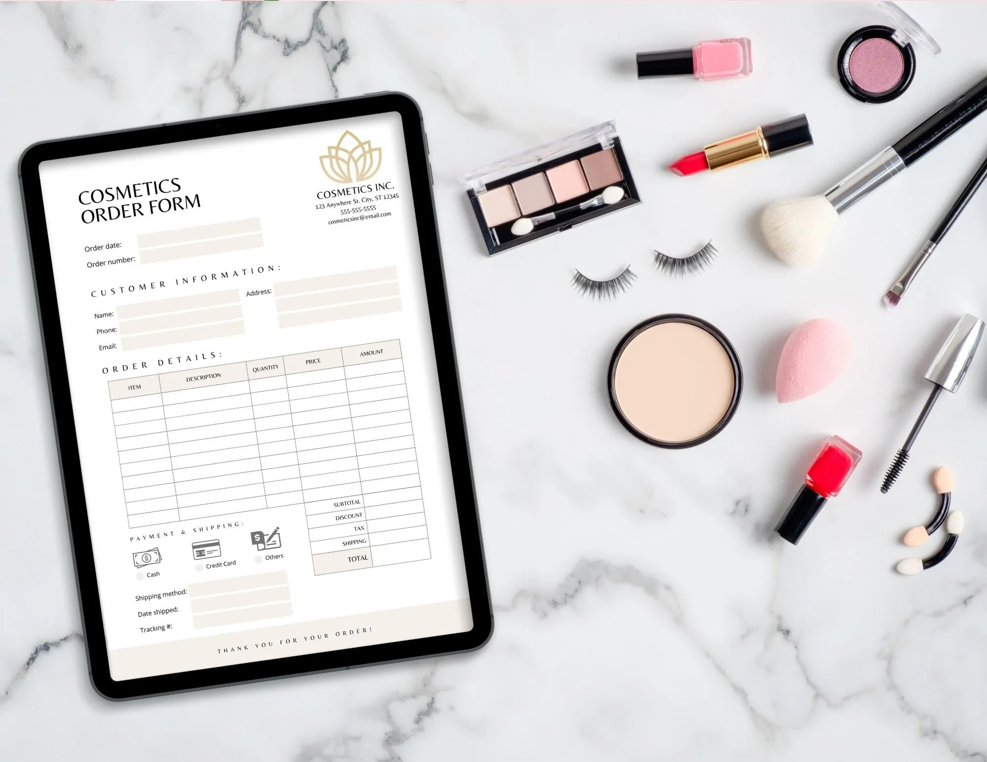 cosmetic product order form template