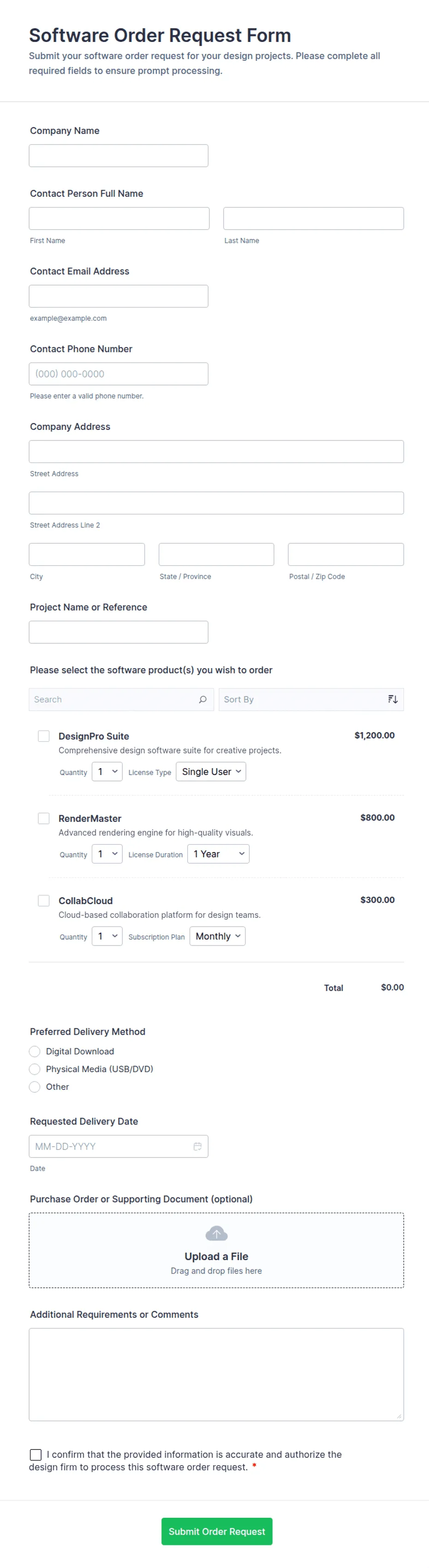enterprise software order form template