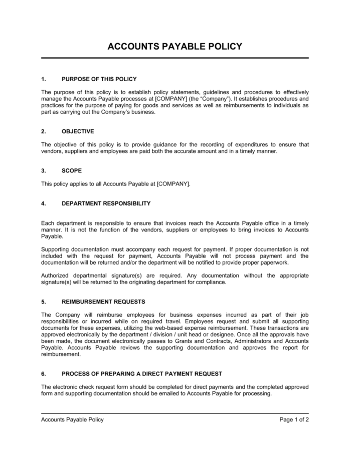 Accounts Payable Policy and Procedures Template Accounts Payable Policy and Procedures Template