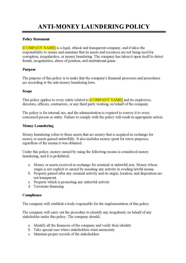 AML Policies and Procedures Template AML Policies and Procedures Template