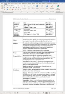 Product Traceability Traceability Procedure Template