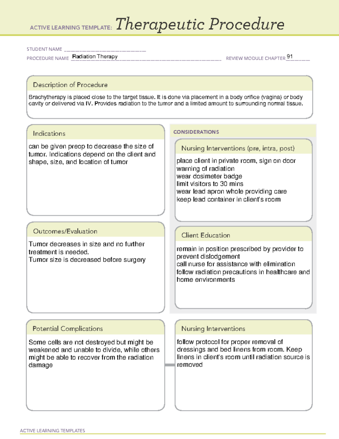 Radiation Therapy Therapeutic Procedure Ati Template