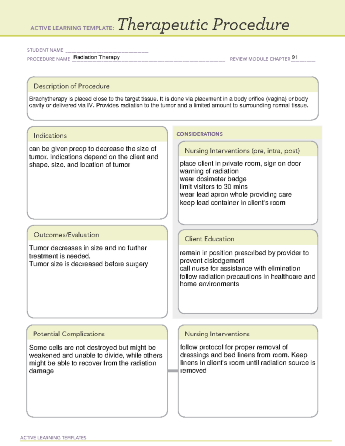 Radiation Therapy Therapeutic Procedure Ati Template