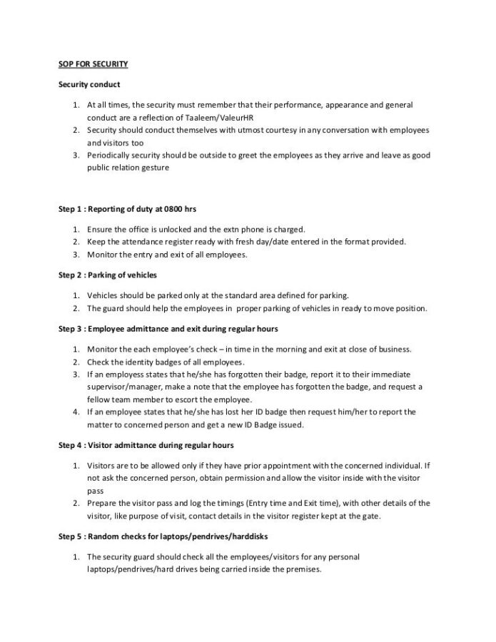 Security Standard Operating Procedure Template