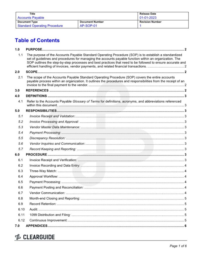 Standard Operating Procedure Template for Accounts Payable Standard Operating Procedure Template for Accounts Payable