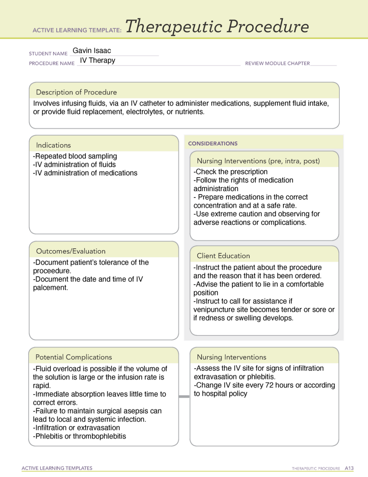 Therapeutic Procedure Active Learning Template