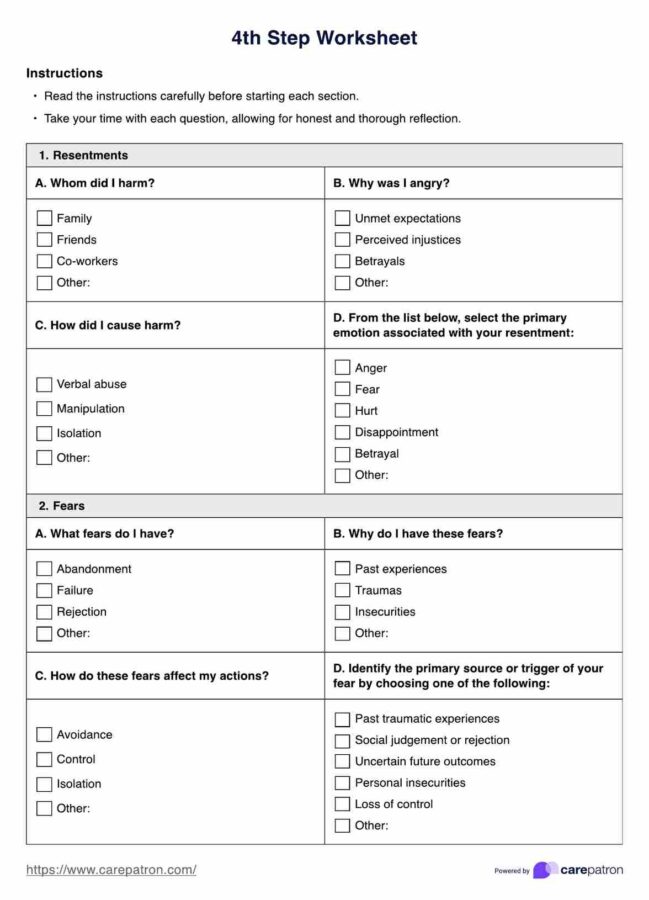 4th Step Inventory Template 4th Step Inventory Template