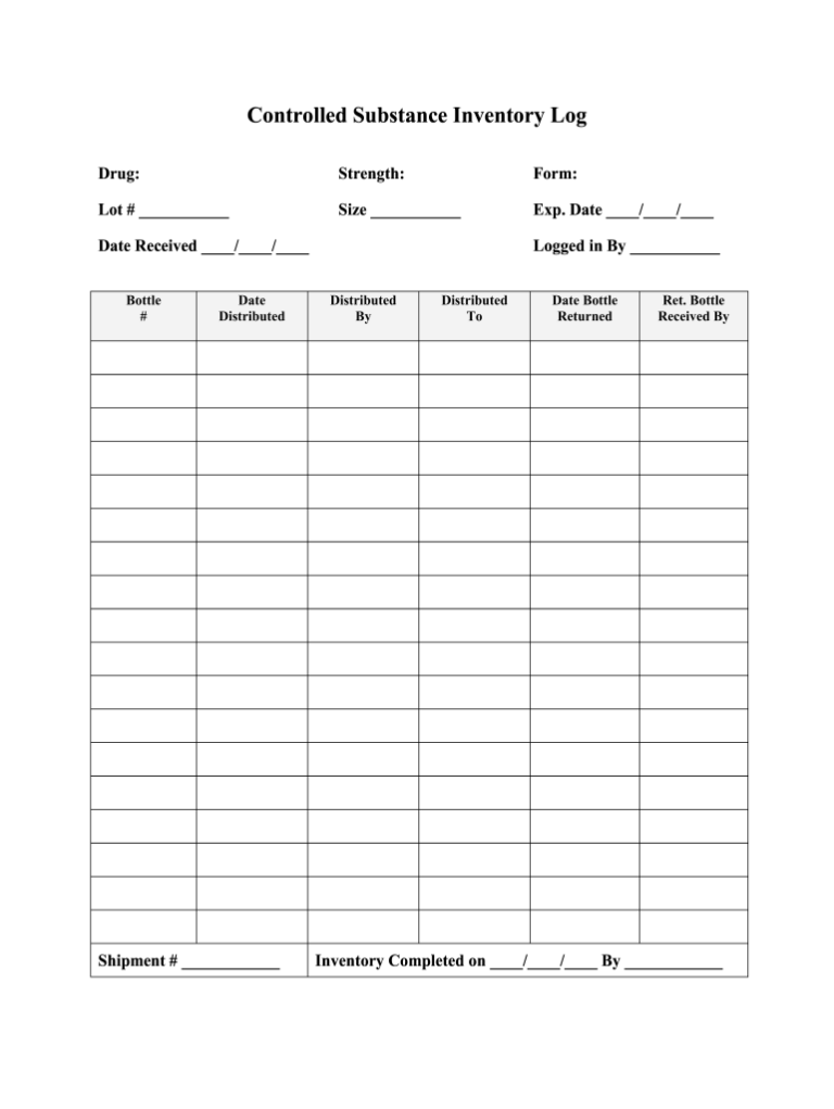Controlled Substance Inventory Log Template Controlled Substance Inventory Log Template