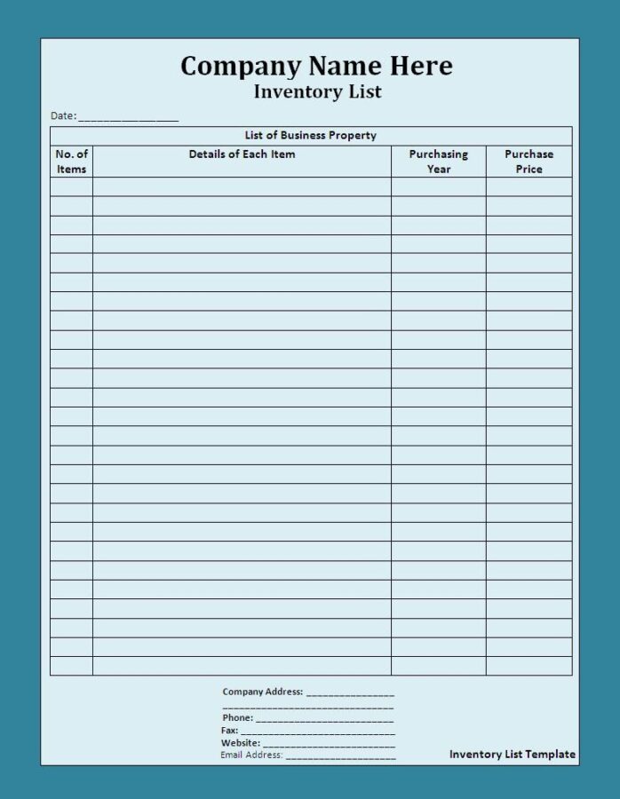 Sample Inventory Sheet Template