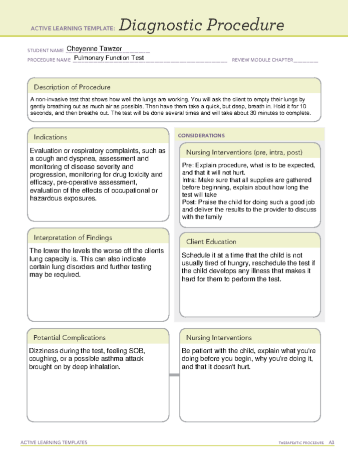 Pulmonary Function Test Diagnostic Procedure Template