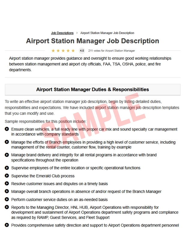 Airline Station Manager Job Description Template