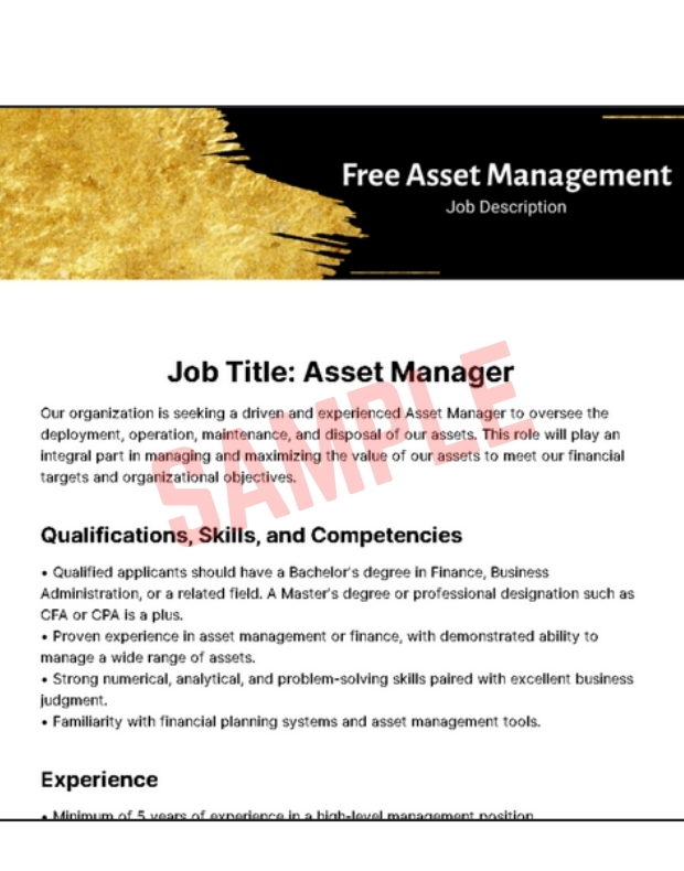 Asset Manager Job Description Template