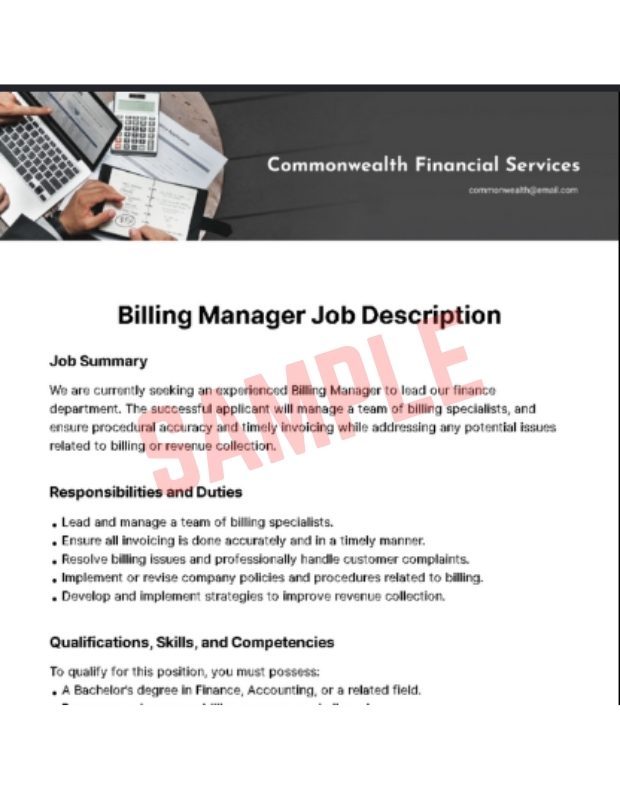 Billing Manager Job Description Template