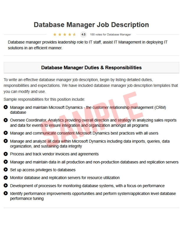 Database Manager Job Description Template
