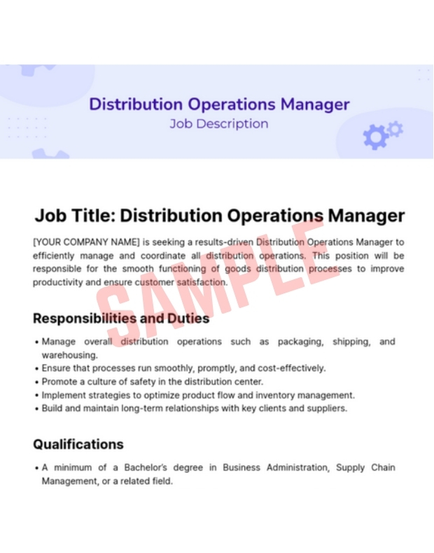 Distribution Manager Job Description Template