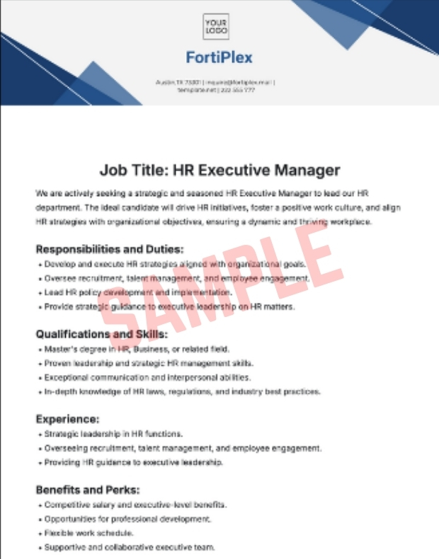 Executive Manager Job Description Template