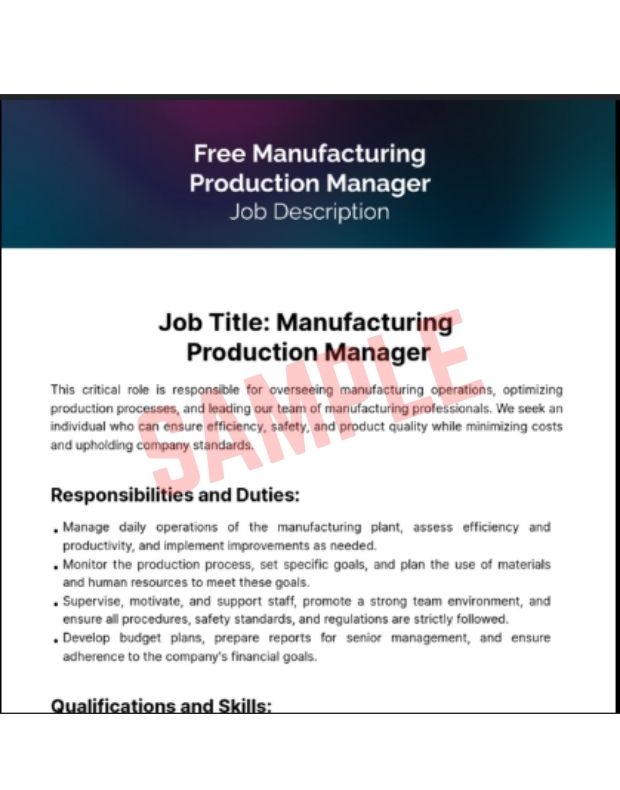 Factory Manager Job Description Template