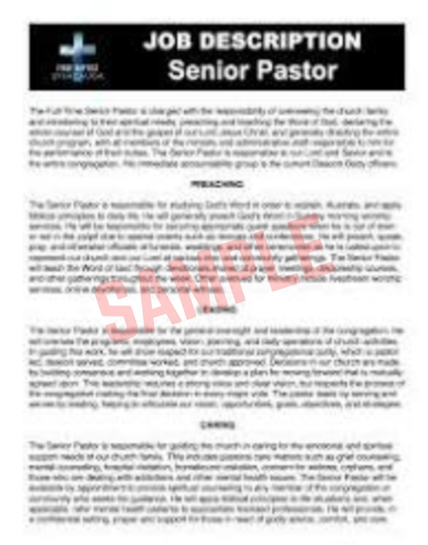 Family Pastor Job Description Template