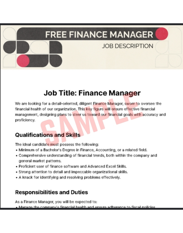Finance Manager Job Description Template