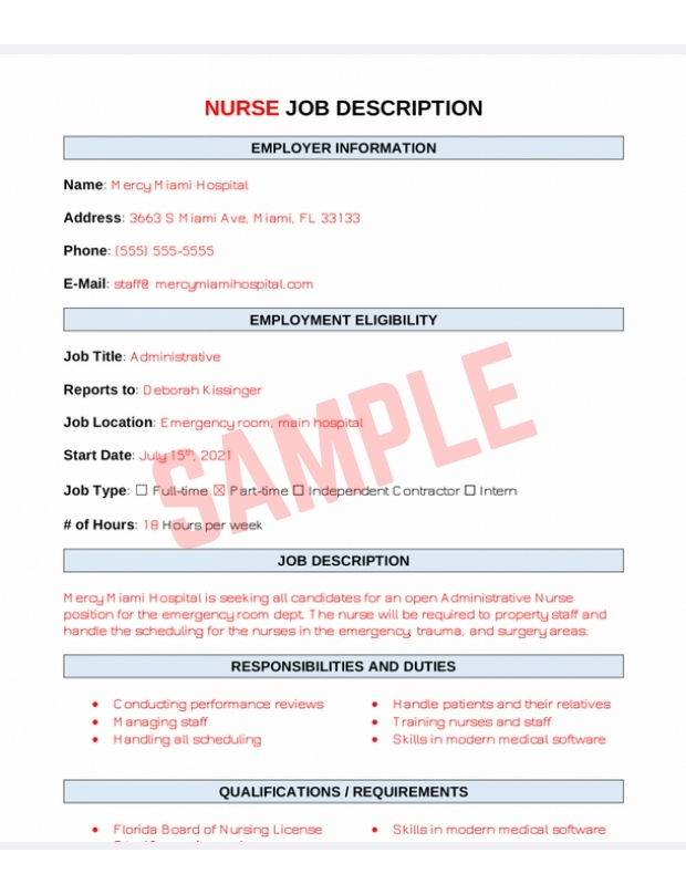 Pacu Nurse Job Description Template