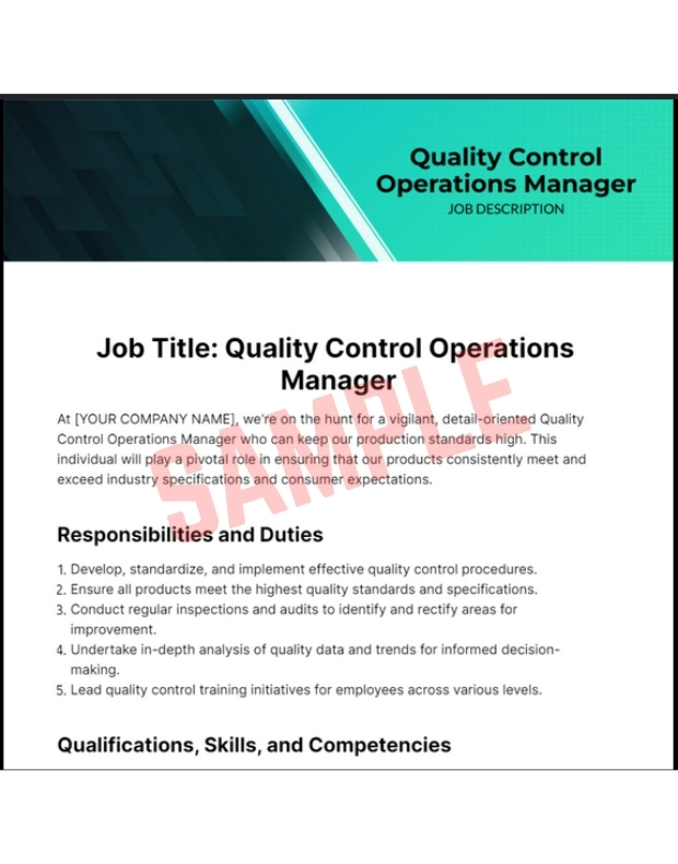 Quality Manager Job Description Template
