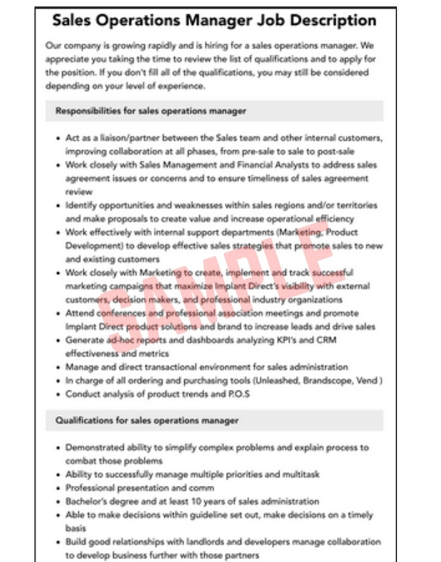 Sales Operations Manager Job Description Template