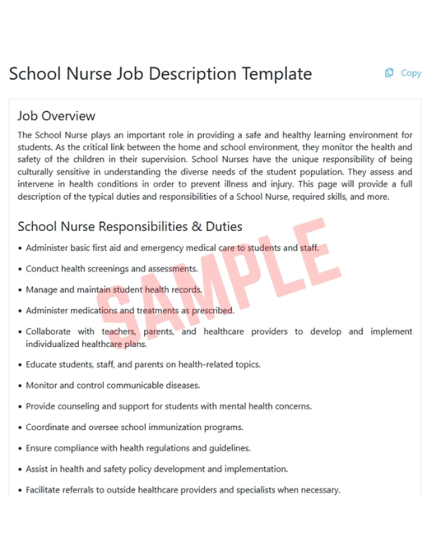 School Nurse Job Description Template