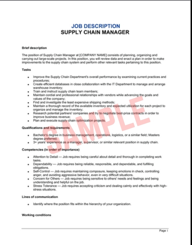 Supply Chain Manager Job Description Template