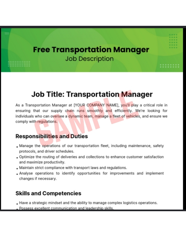 Transport Manager Job Description Template