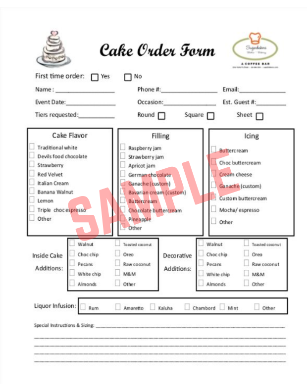 Bakery Cake Order Form Template