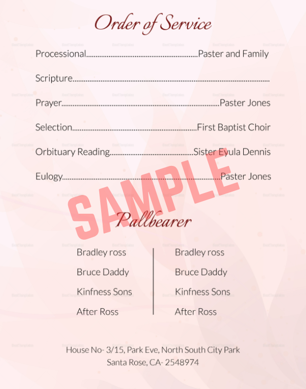 Cremation Order Of Service Template