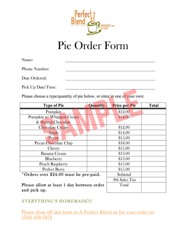 Pie Order Form Template