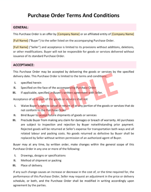 Pre Order Terms And Conditions Template