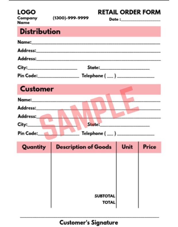 Retail Special Order Form Template