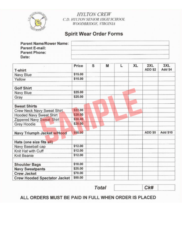 Softball Uniform Order Form Template
