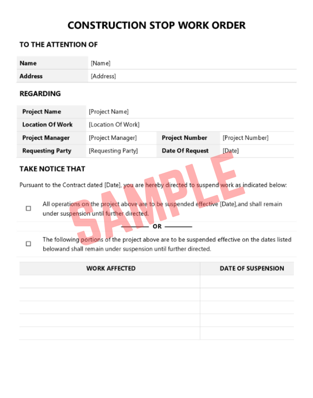 Stop Work Order Construction Template
