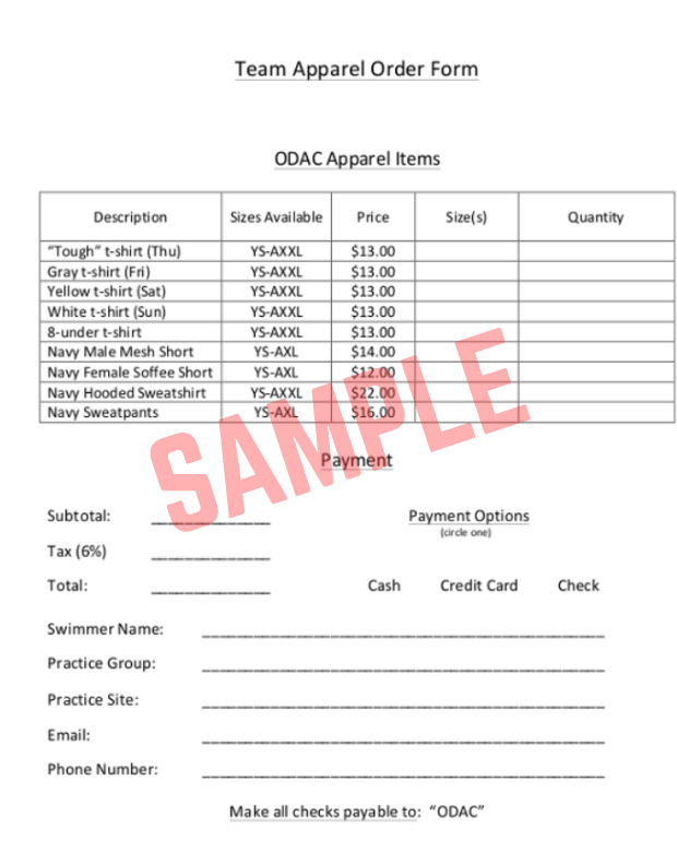 Team Apparel Order Form Template