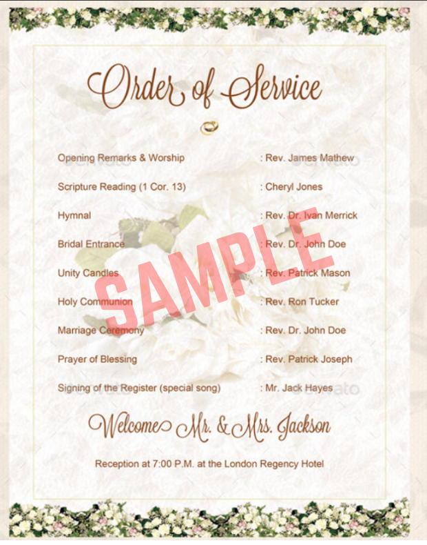 Traditional Wedding Order Of Service Template