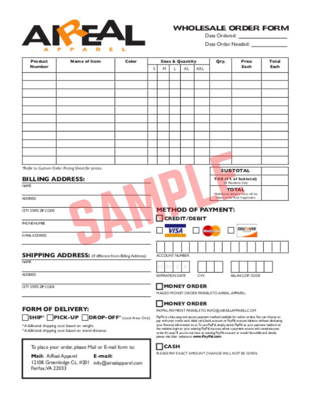 Wholesale Clothing Order Form Template