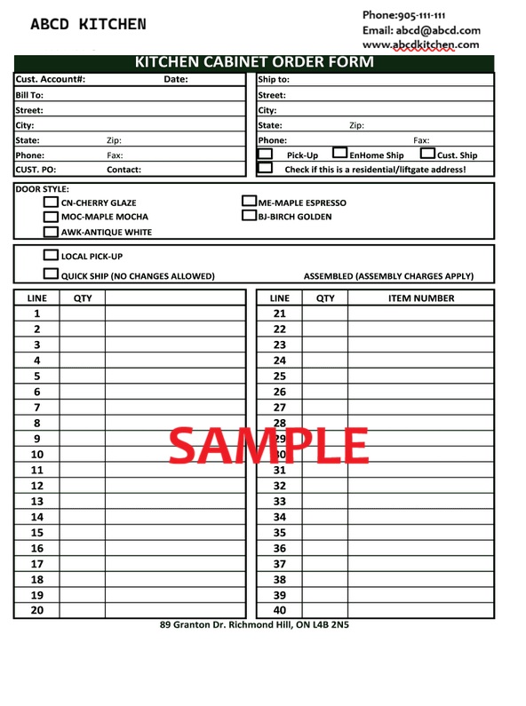 Free Kitchen Cabinet Order Form Template