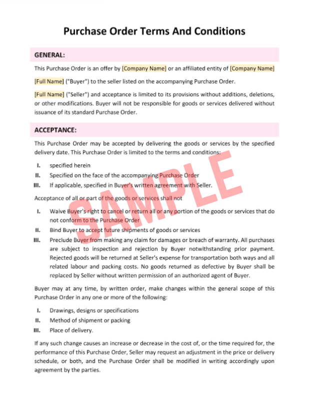 Purchase Order Terms Conditions Template