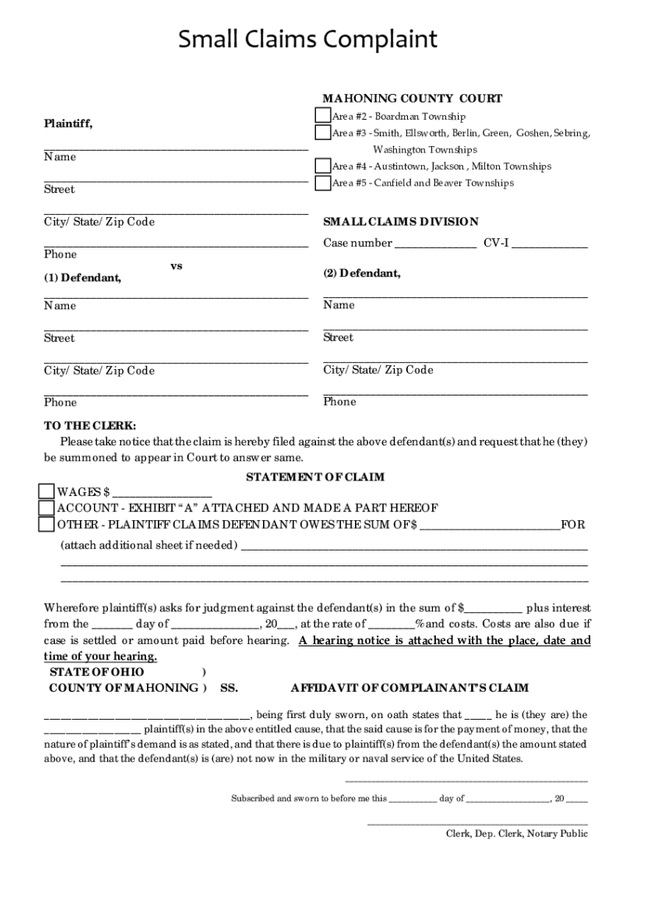 Small Claims Complaint Template