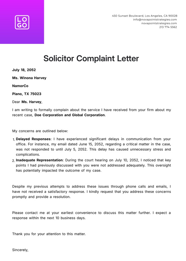 Solicitor Complaint Letter Template