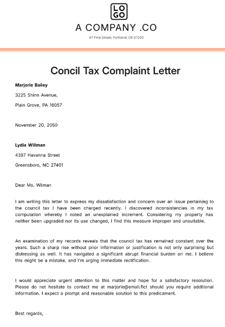 Tax Credit Complaint Letter Template