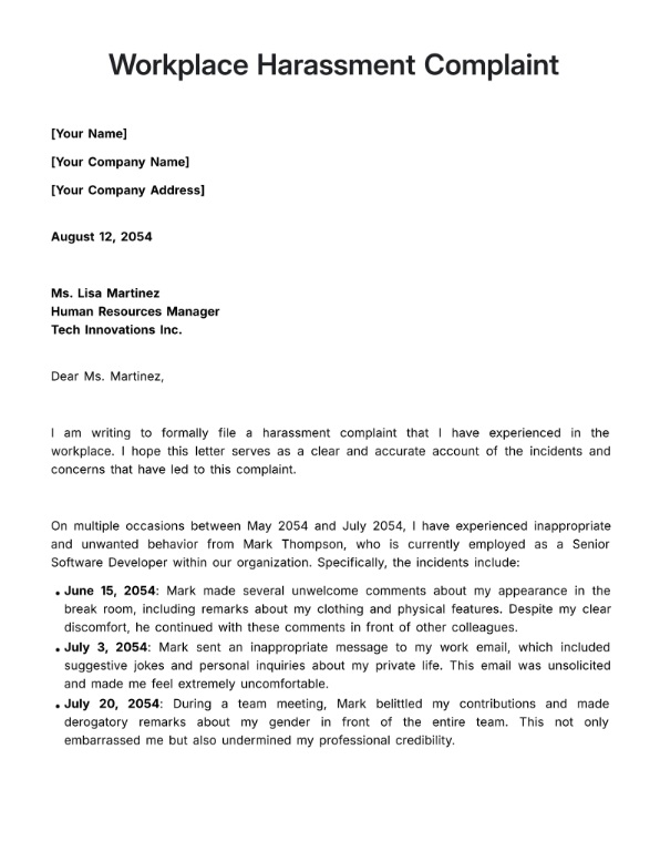 workplace-harassment-complaint-template