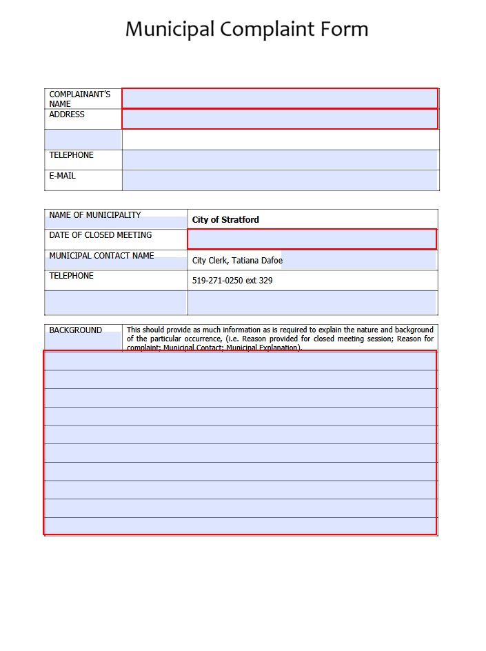 Municipal Complaint Form Template
